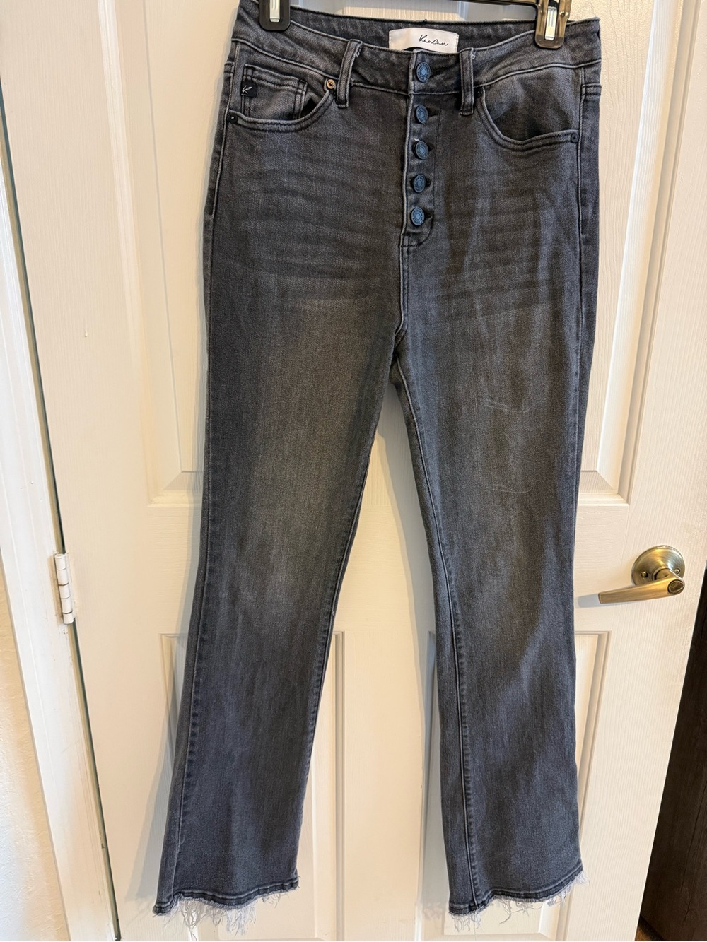 KanCan Charcoal Gray High-Rise Button-Fly Cropped Jeans